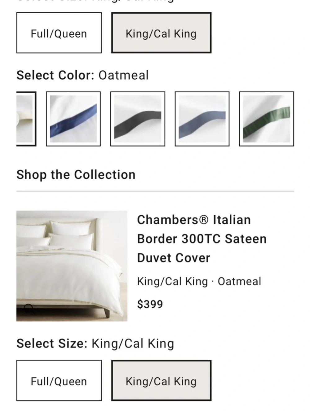 Williams Sonoma Chambers Italian Border Sateen Duvet Cover, King